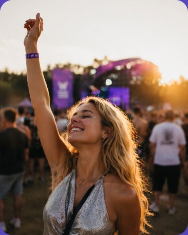 Festivalgæst i solnedgang